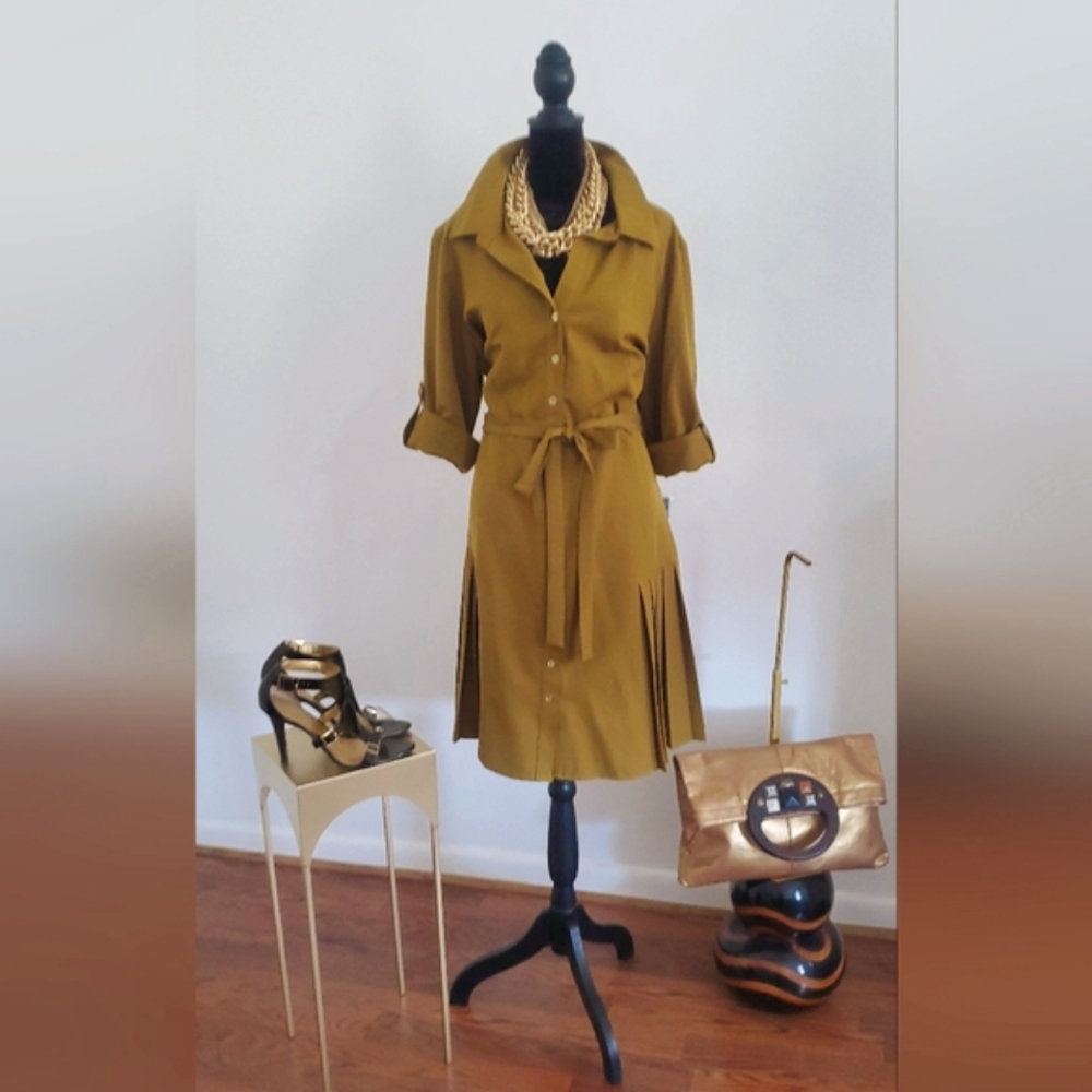 Sharagano Olive Long Sleeve Dress - Picture 2 of 13